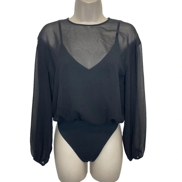 Aritzia Tops - Aritzia Wilfred sheer sleeve black bodysuit goth
